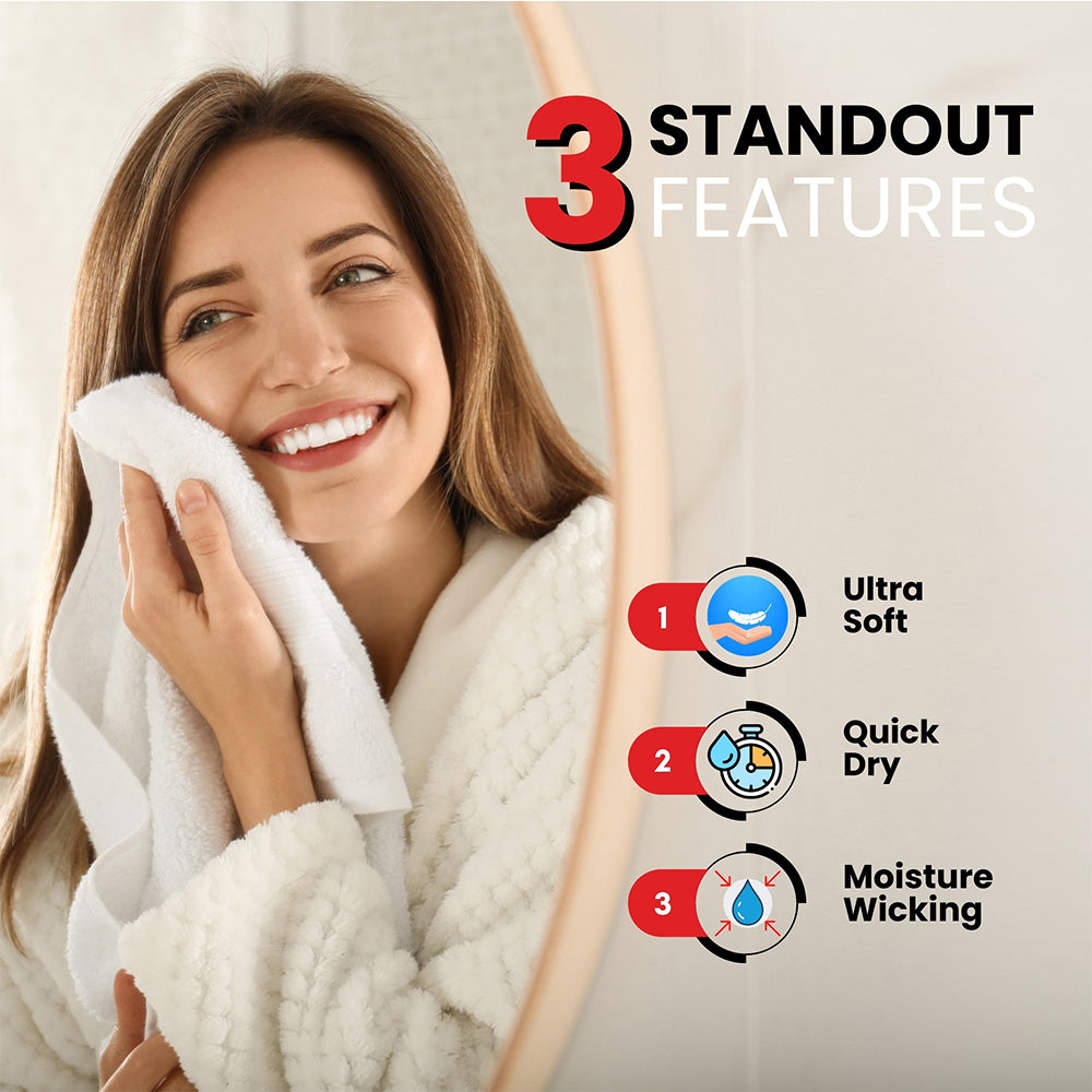 Premium Hand Towels | 6-Pack | 100% Cotton | 40 x 72 cm | Ultra-Soft & Highly Absorbent | Ideal for Gym, Spa, Hotel & Household Use - Brilliant White