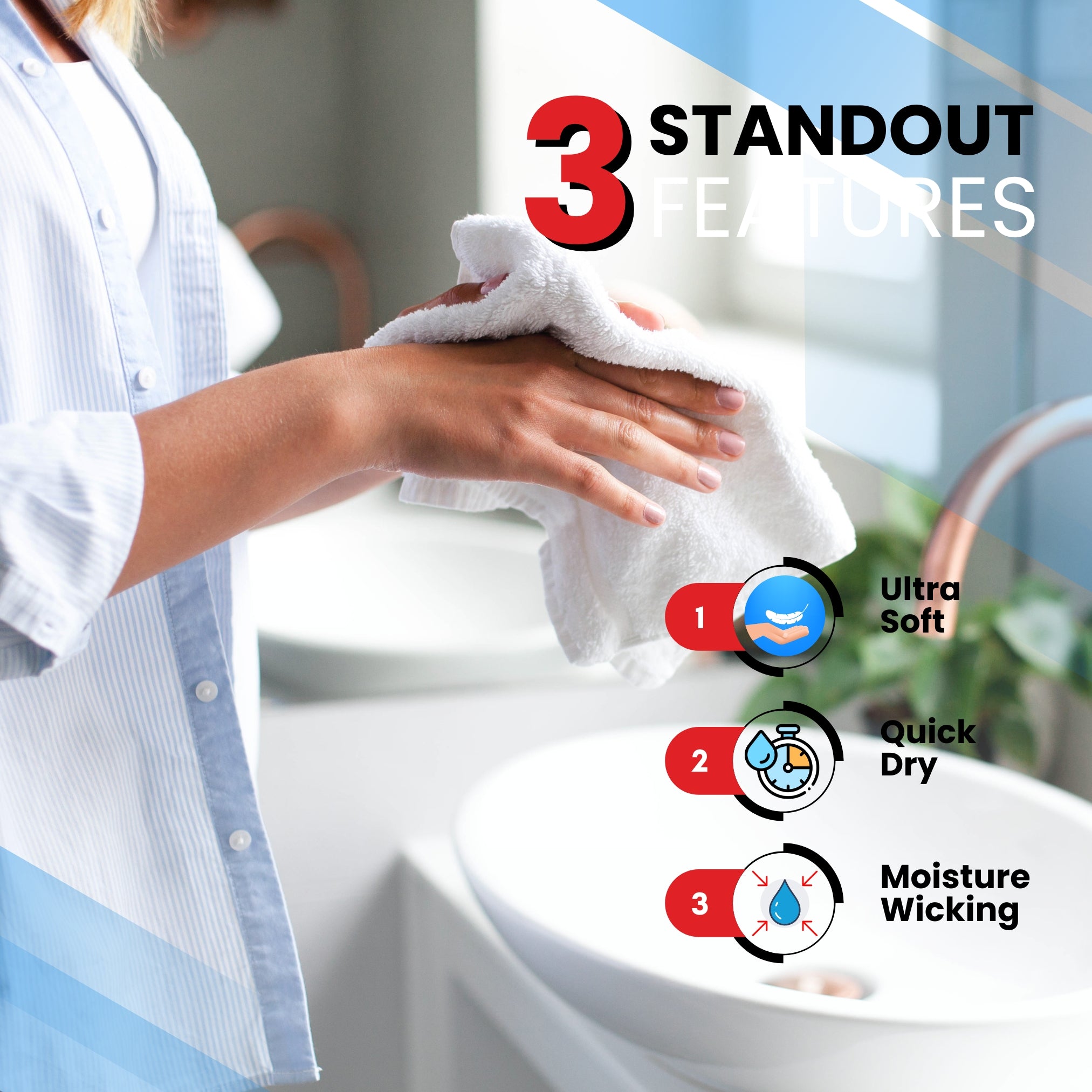 12 Pack Face Cloths |30x30 cm| 100% Cotton Wash Cloths - Ultra Soft & Highly Absorbent Fingertip Towels for Spa, Gym, Hotel & Bathroom - Brilliant White