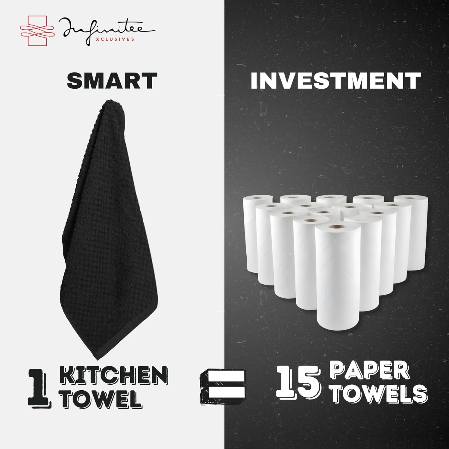 Premium Tea Towels | Pack of 12 | 100% Cotton |38 x 64 cm| Ultra Soft & Highly Absorbent Terry Dish Towels for Kitchen, Bar Towels for Daily Household Cleaning Use - Grey
