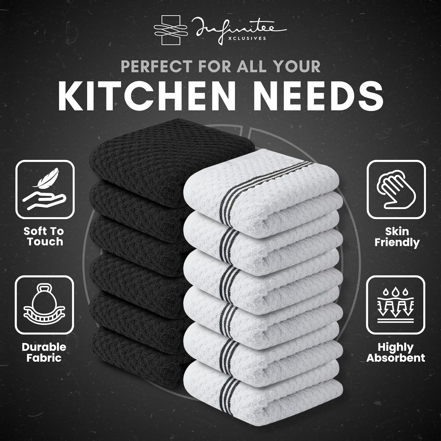 Premium Tea Towels | Pack of 12 | 100% Cotton |38 x 64 cm| Ultra Soft & Highly Absorbent Terry Dish Towels for Kitchen, Bar Towels for Daily Household Cleaning Use - Grey